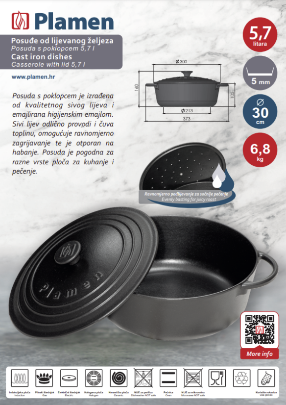 PLAMEN Litinový hrnec s víkem 5,7 l