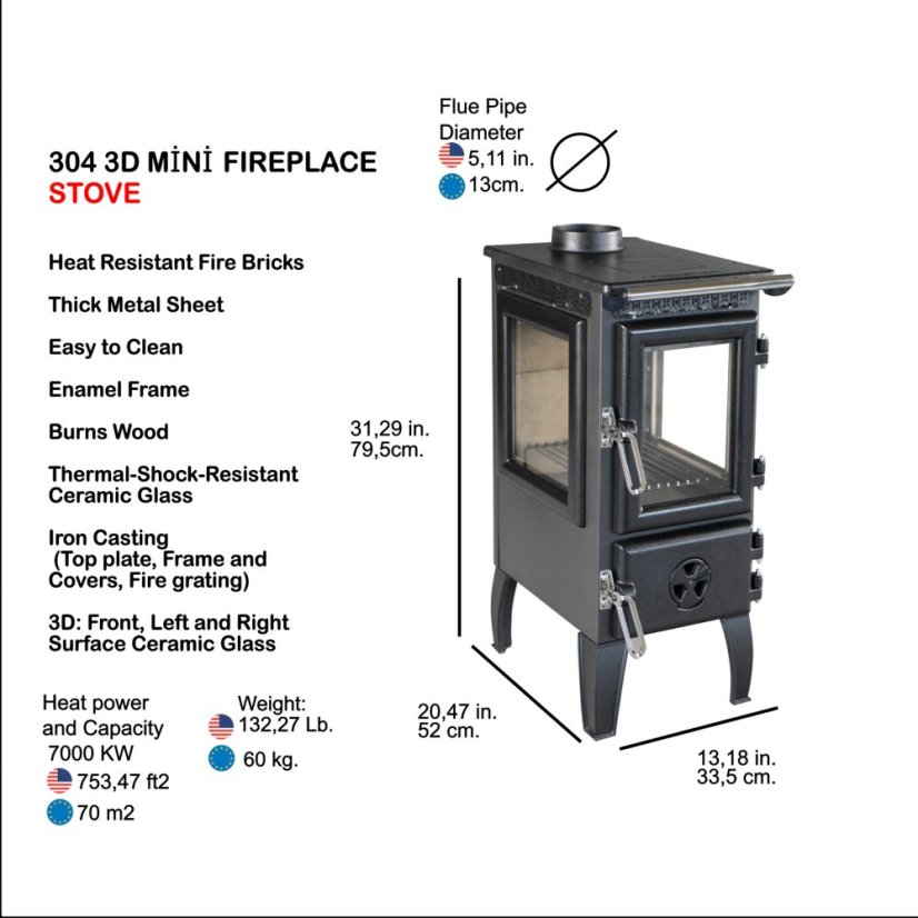 CALISKAN Krbová kamna TREMINI 3D - černá