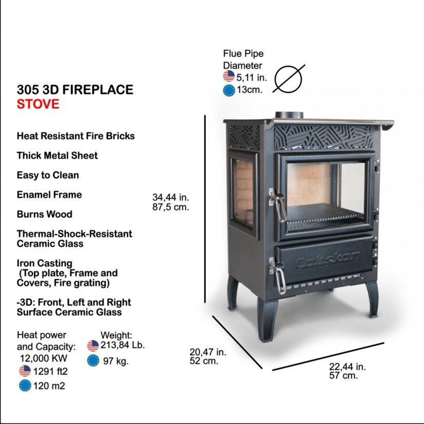 CALISKAN Krbová kamna UNA 3D - černá