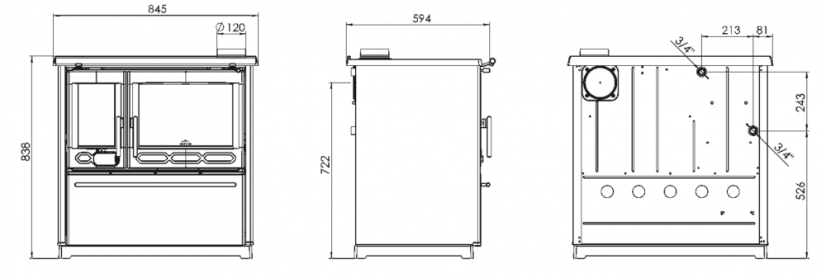 PLAMEN Sporák na tuhá paliva s teplovodním výměníkem TERMO GLAS - L hnědý
