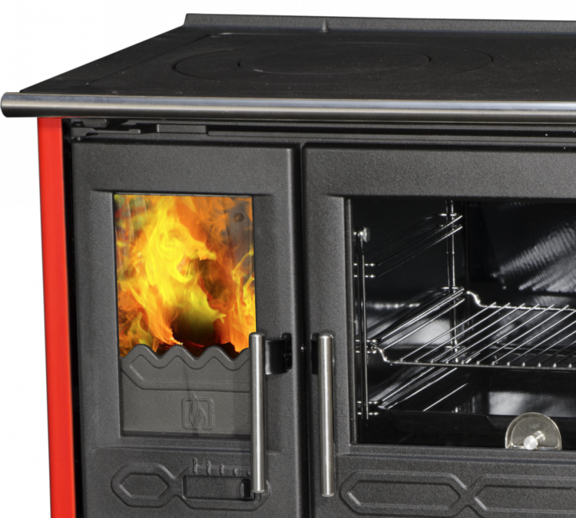 PLAMEN Sporák na tuhá paliva 850 GLAS - P červený