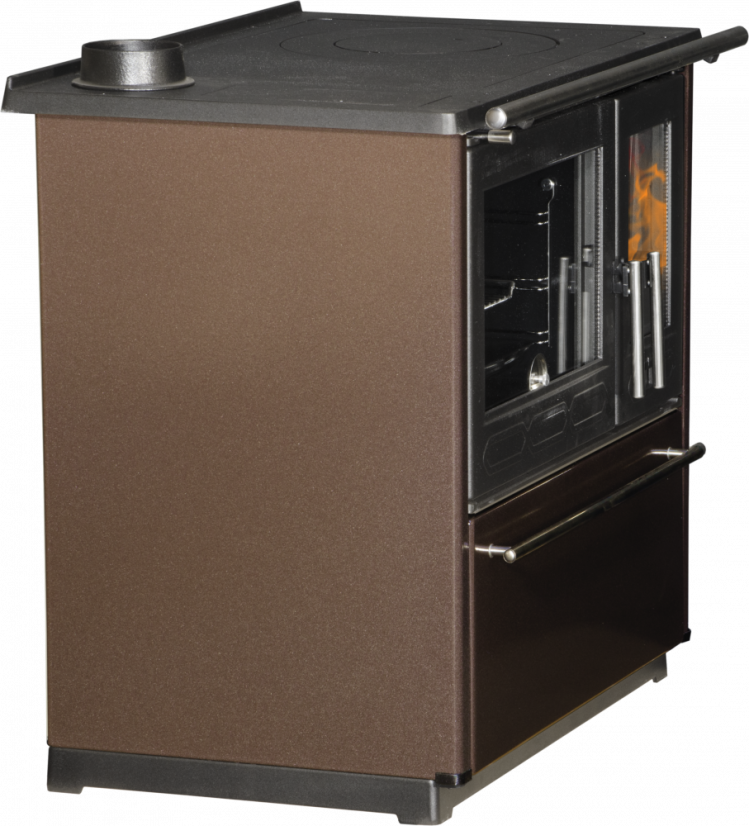 PLAMEN Sporák na tuhá paliva s teplovodním výměníkem TERMO GLAS - L hnědý