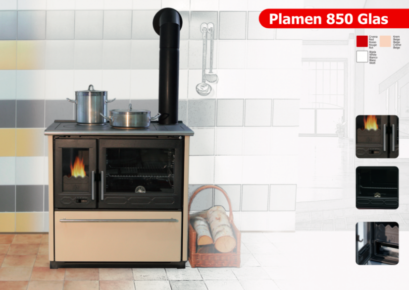 PLAMEN Sporák na tuhá paliva 850 GLAS - P béžový