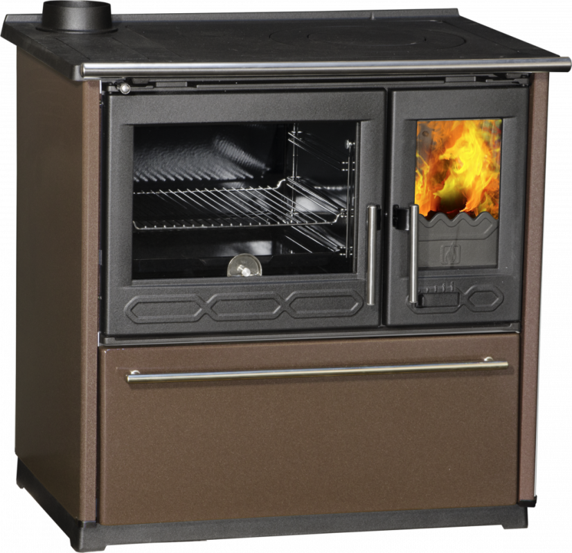 PLAMEN Sporák na tuhá paliva s teplovodním výměníkem TERMO GLAS - L hnědý