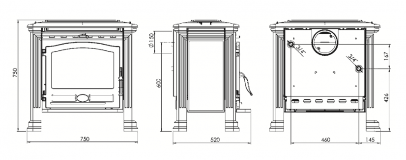 PLAMEN Litinová krbová kamna TENA TERMO - černá