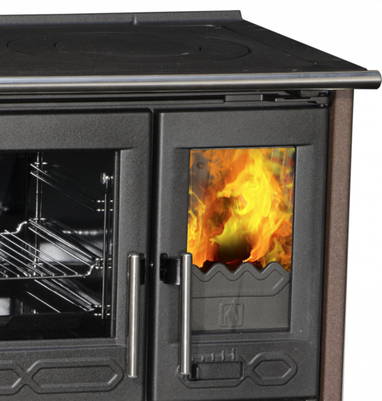 PLAMEN Sporák na tuhá paliva s teplovodním výměníkem TERMO GLAS - L hnědý